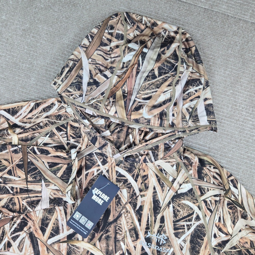 Bassdash Mens L Brown Grass Camo UPF 50+ Performance Fishing Hunting Hoodie